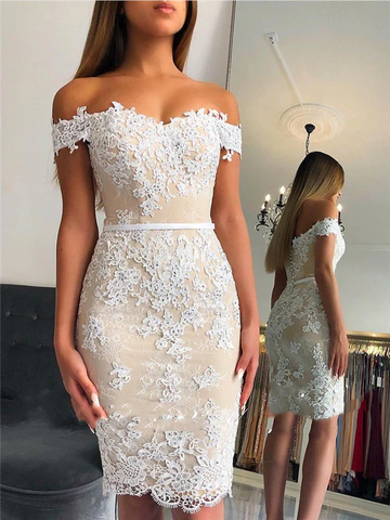 Off-Shoulder Sheath Lace Sexy Short Homecoming Dresses HZ1023